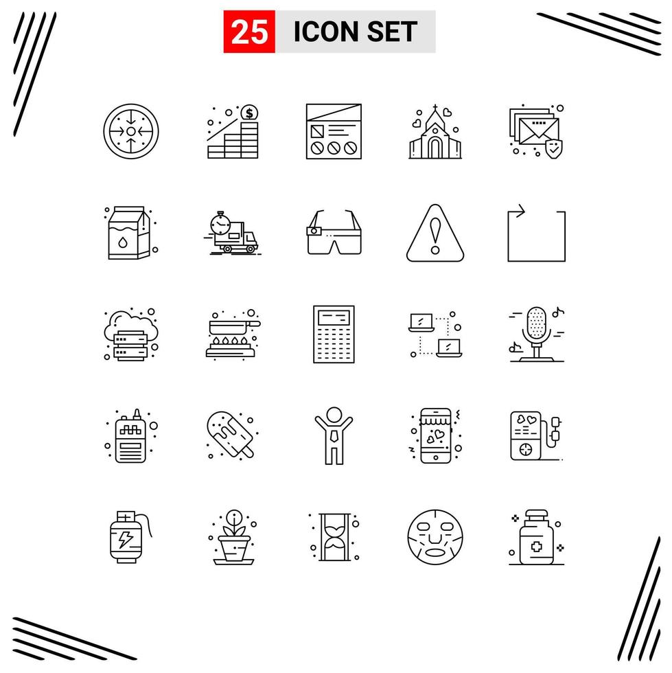 25 Thematic Vector Lines and Editable Symbols of house love money arch ui Editable Vector Design Elements