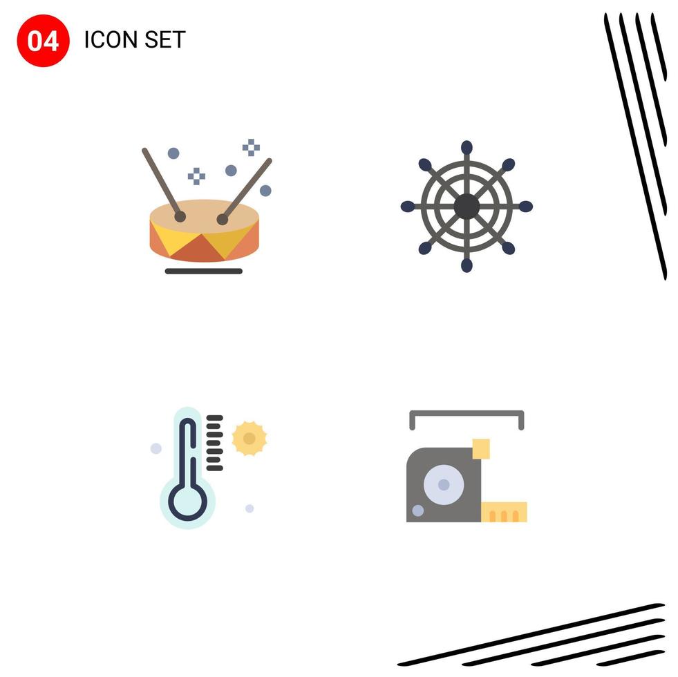 Group of 4 Modern Flat Icons Set for drum weather party wheel measurement Editable Vector Design Elements