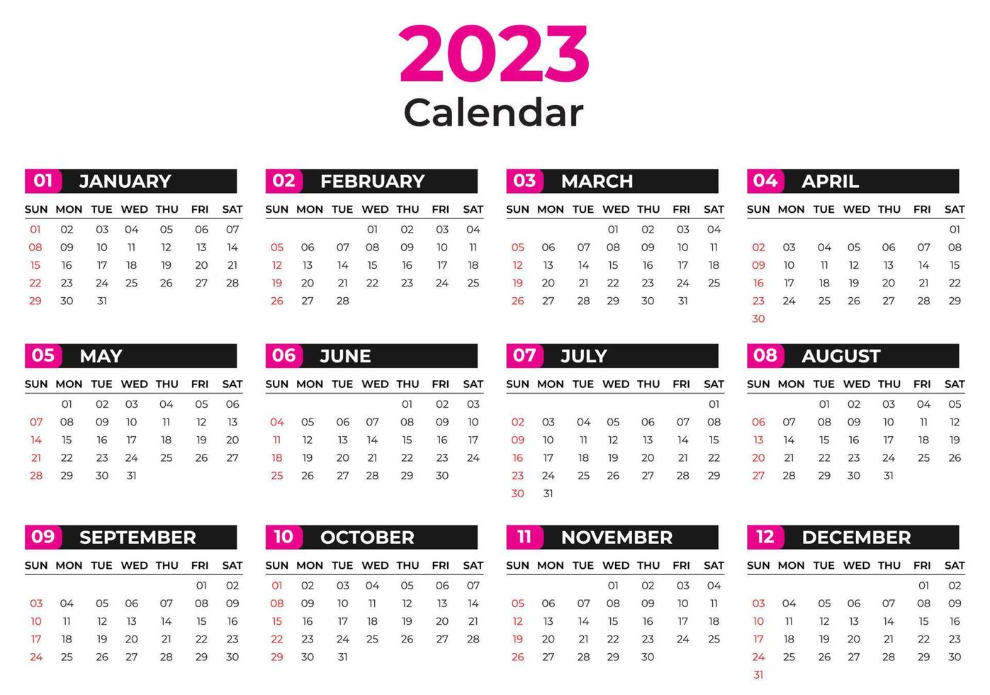 One page Wall Calendar 2023 Happy New Year vector