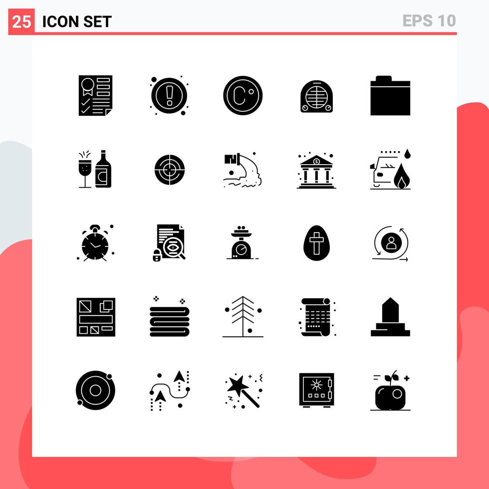 25 Universal Solid Glyphs Set for Web and Mobile Applications folder home user heating fan Editable Vector Design Elements