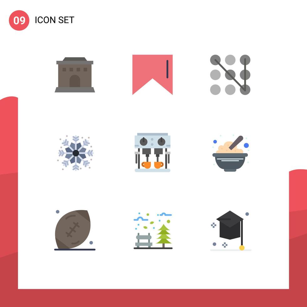 conjunto moderno de 9 colores planos pictograma de comida tazón bebida de navidad cocina elementos de diseño vectorial editables vector