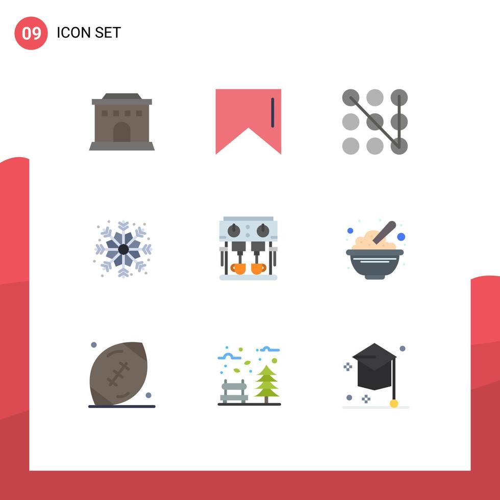 Modern Set of 9 Flat Colors Pictograph of food bowl christmas drink kitchen Editable Vector Design Elements