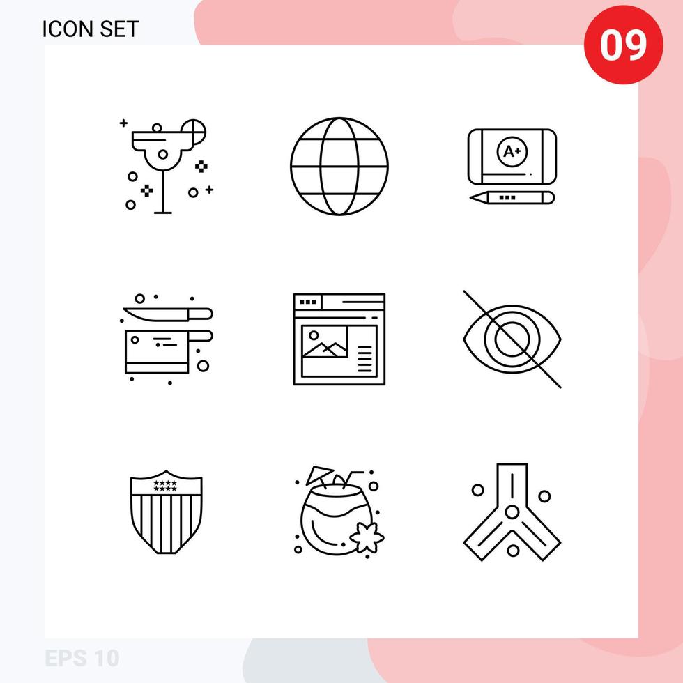 Set of 9 Commercial Outlines pack for web internet best grade knife kitchen Editable Vector Design Elements