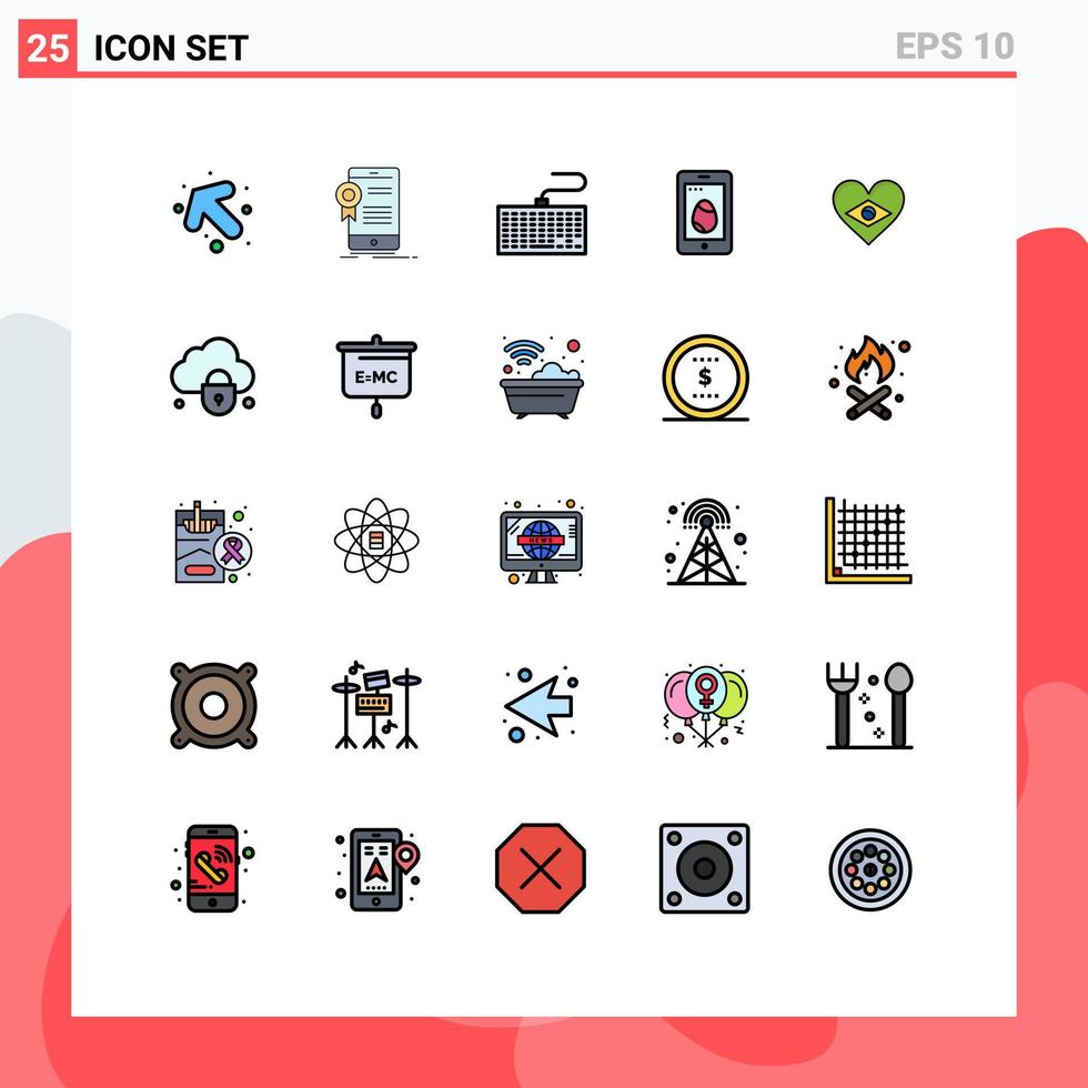 25 Universal Filled line Flat Colors Set for Web and Mobile Applications brazil egg hardware cell mobile Editable Vector Design Elements