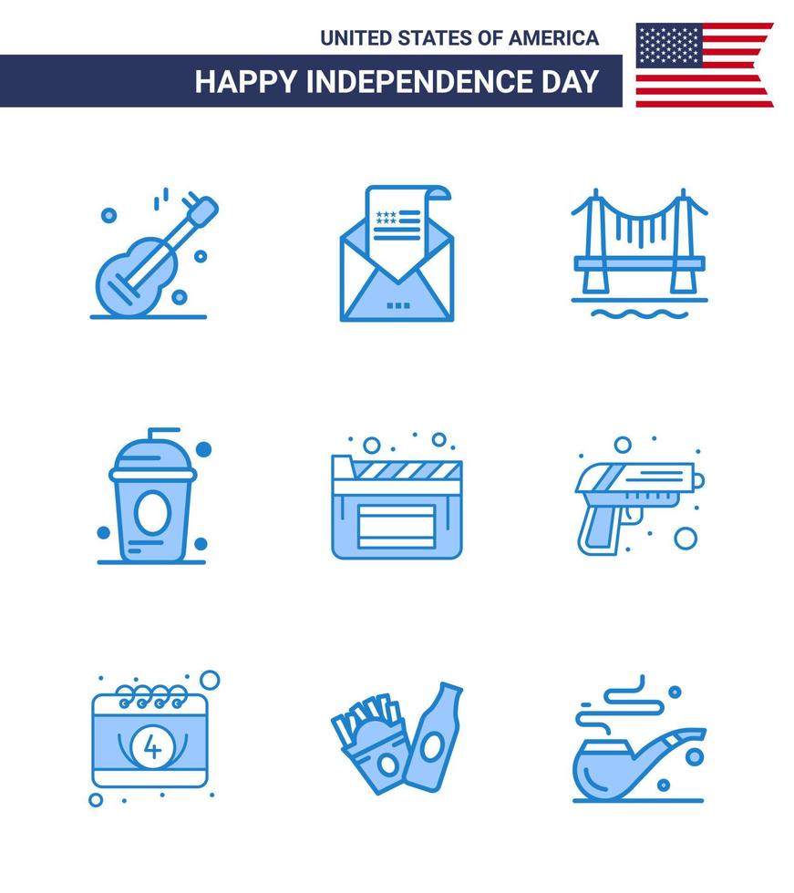 Stock Vector Icon Pack of American Day 9 Line Signs and Symbols for independece drink mail cole cityscape Editable USA Day Vector Design Elements