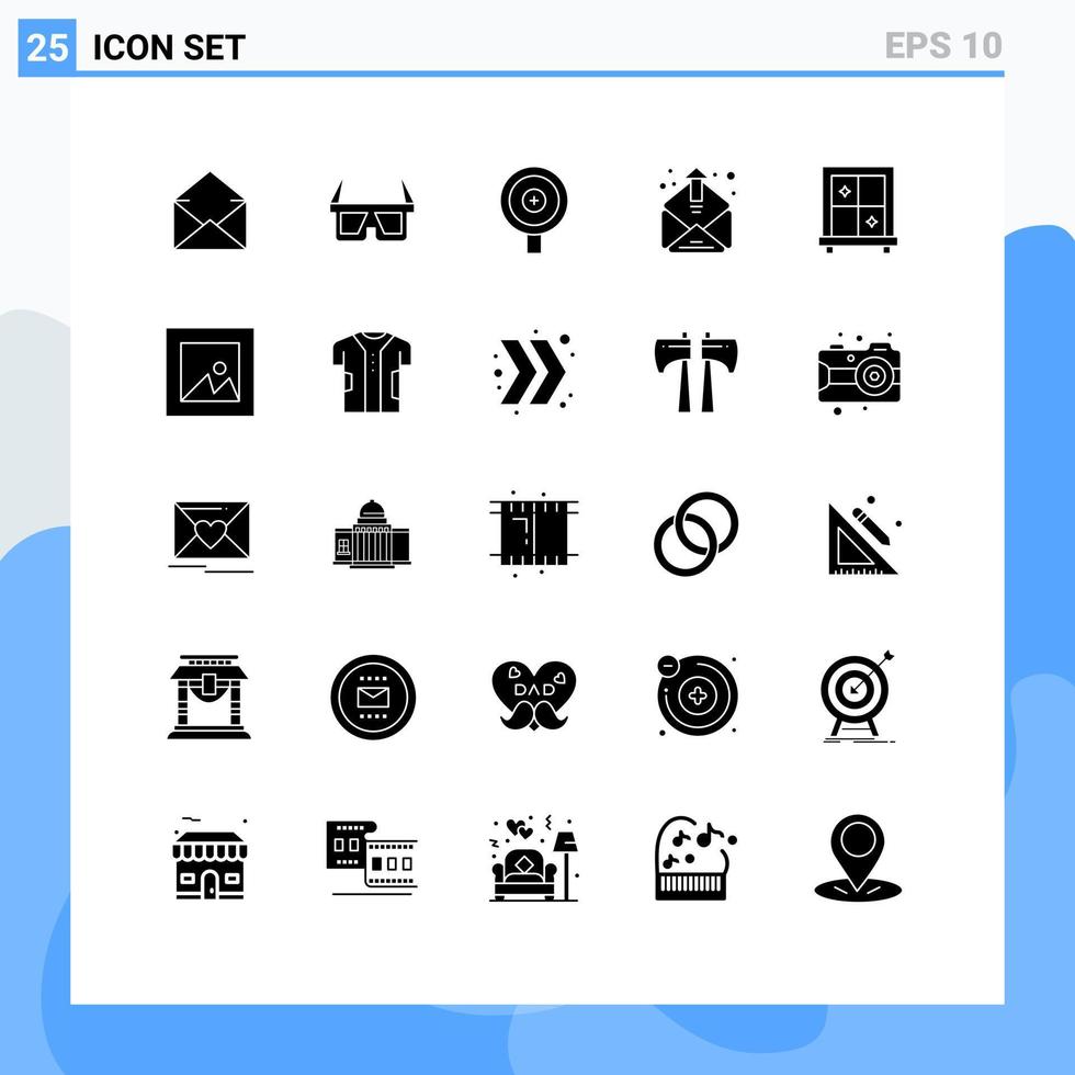 25 Universal Solid Glyphs Set for Web and Mobile Applications image interior business mailing email Editable Vector Design Elements