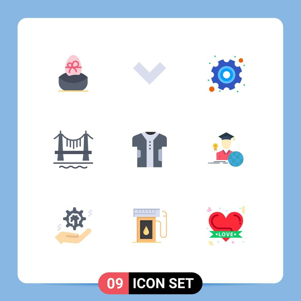 Universal Icon Symbols Group of 9 Modern Flat Colors of clothing cityscape day city bridge Editable Vector Design Elements