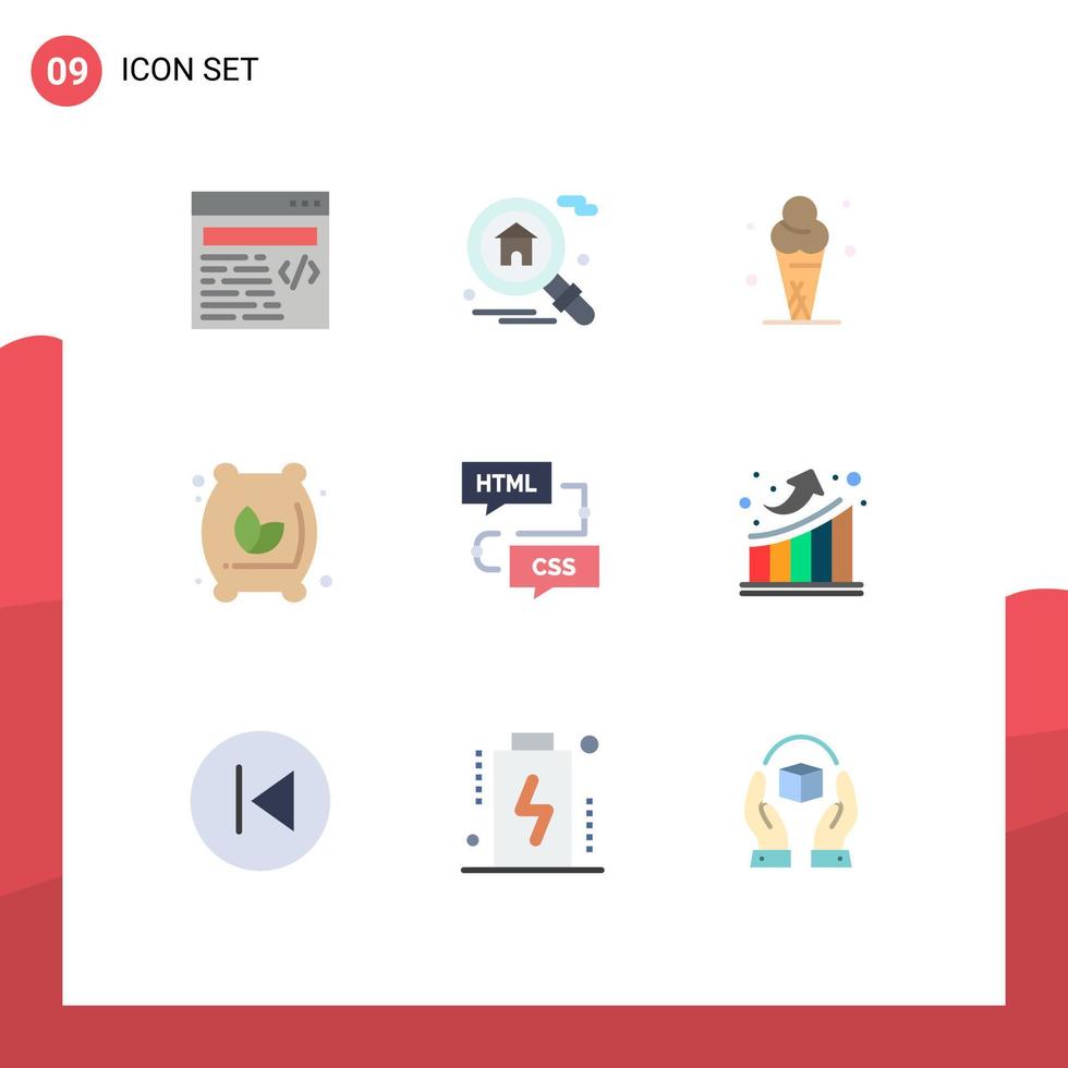 grupo de símbolos de icono universal de 9 colores planos modernos de diagrama de flujo desarrollar elementos de diseño de vector editables de saco de harina de codificación de hielo