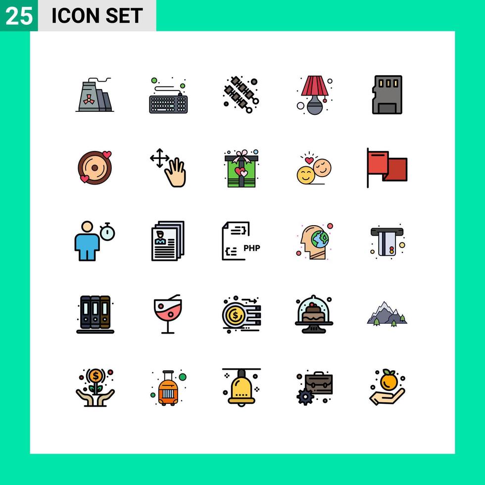 25 Creative Icons Modern Signs and Symbols of memory card card bbq table light Editable Vector Design Elements