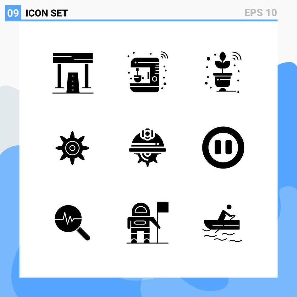 Solid Glyph Pack of 9 Universal Symbols of day gear maker setting smart Editable Vector Design Elements