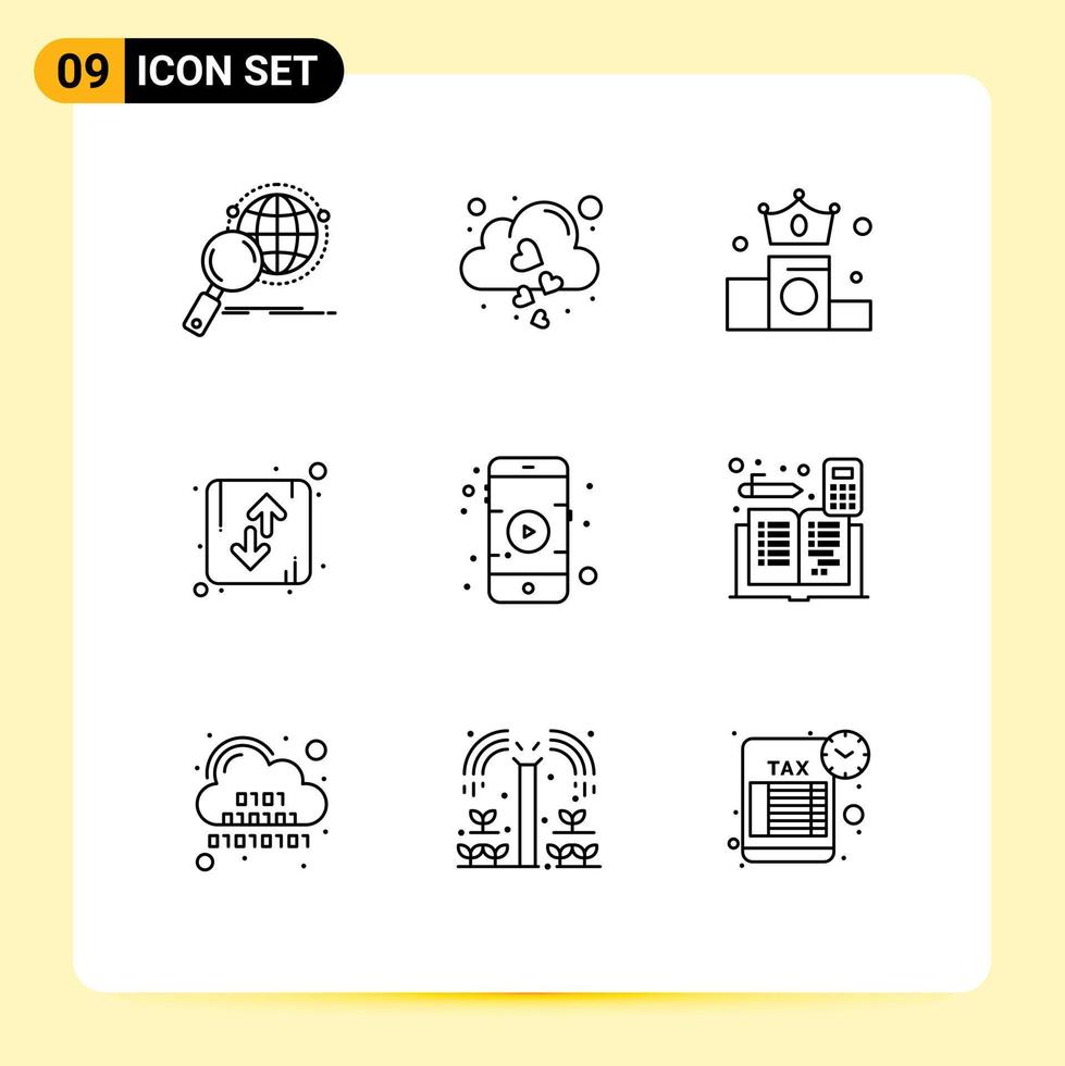 9 contornos vectoriales temáticos y símbolos editables de elementos de diseño vectorial editables de posición de dirección de caída hacia arriba y hacia abajo vector