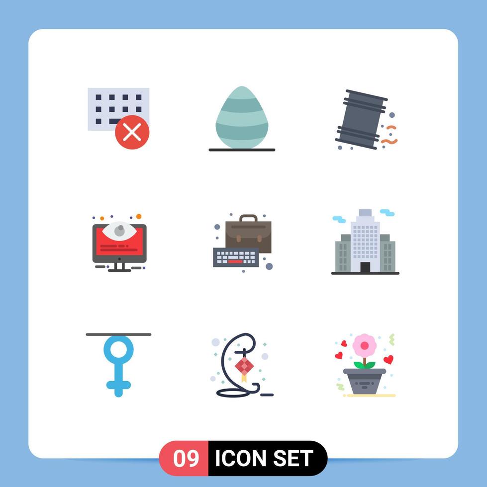 9 Universal Flat Color Signs Symbols of system monitoring spring control pollution Editable Vector Design Elements