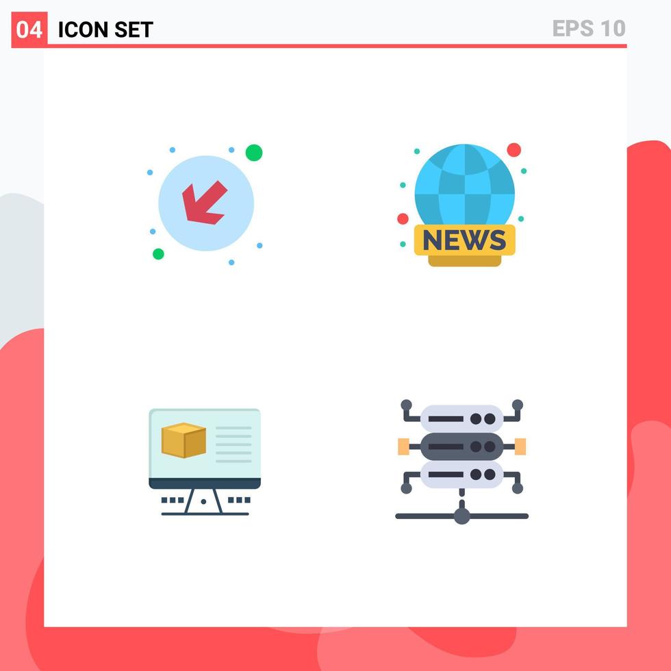 Pictogram Set of 4 Simple Flat Icons of arrow internet world wide news database Editable Vector Design Elements
