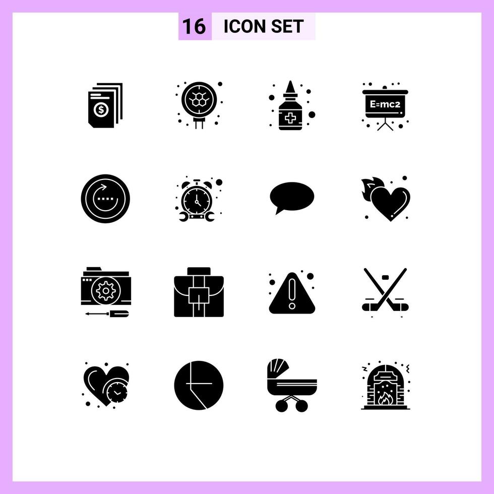 Mobile Interface Solid Glyph Set of 16 Pictograms of browser physics search emc medicine Editable Vector Design Elements