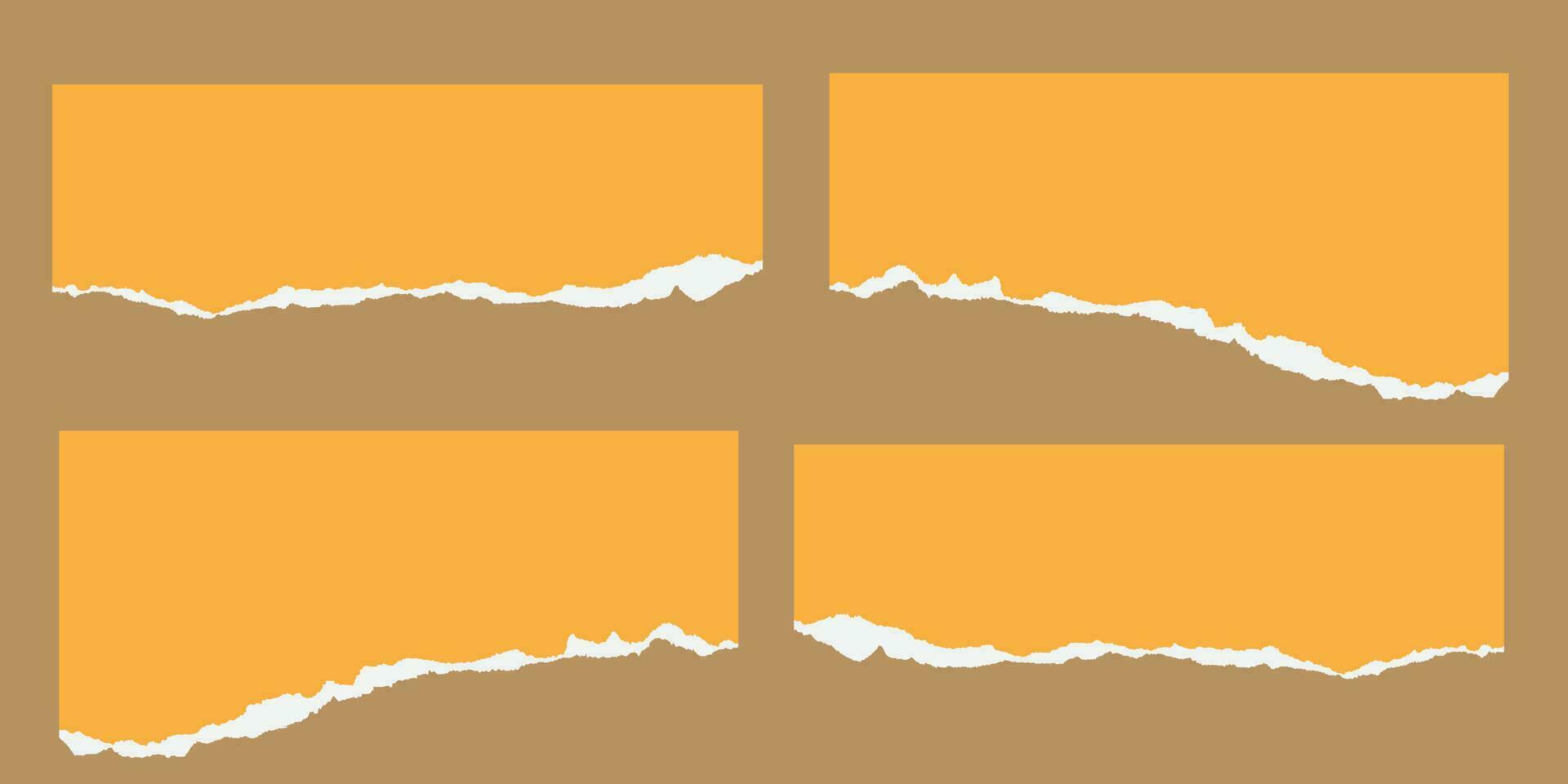 Old yellow color torn paper set vector