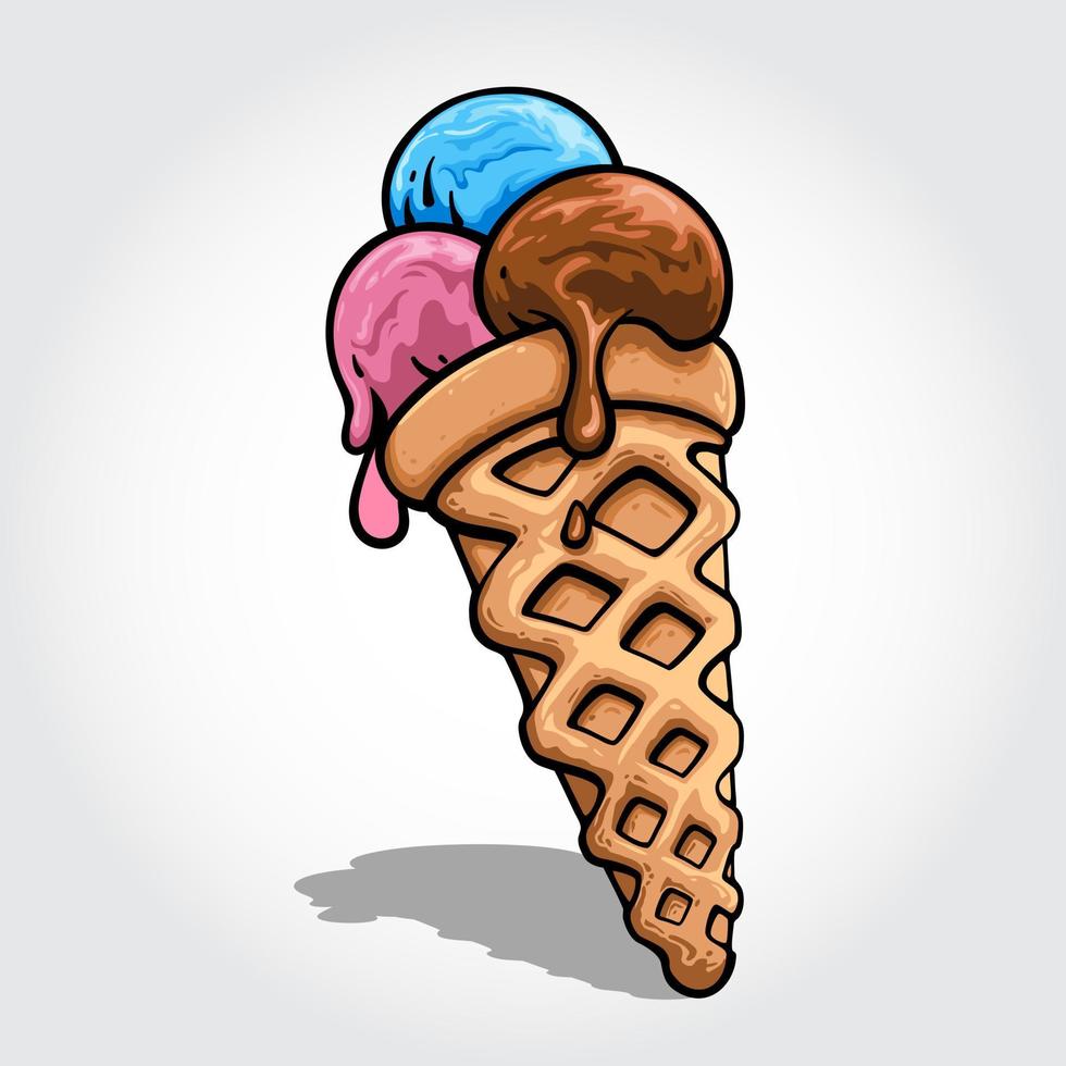 Ice Cream Cartoon Illustration. Choose ice cream type, customize the ice cream flavor. Vector illustration ice cream cone  isolated on white background.