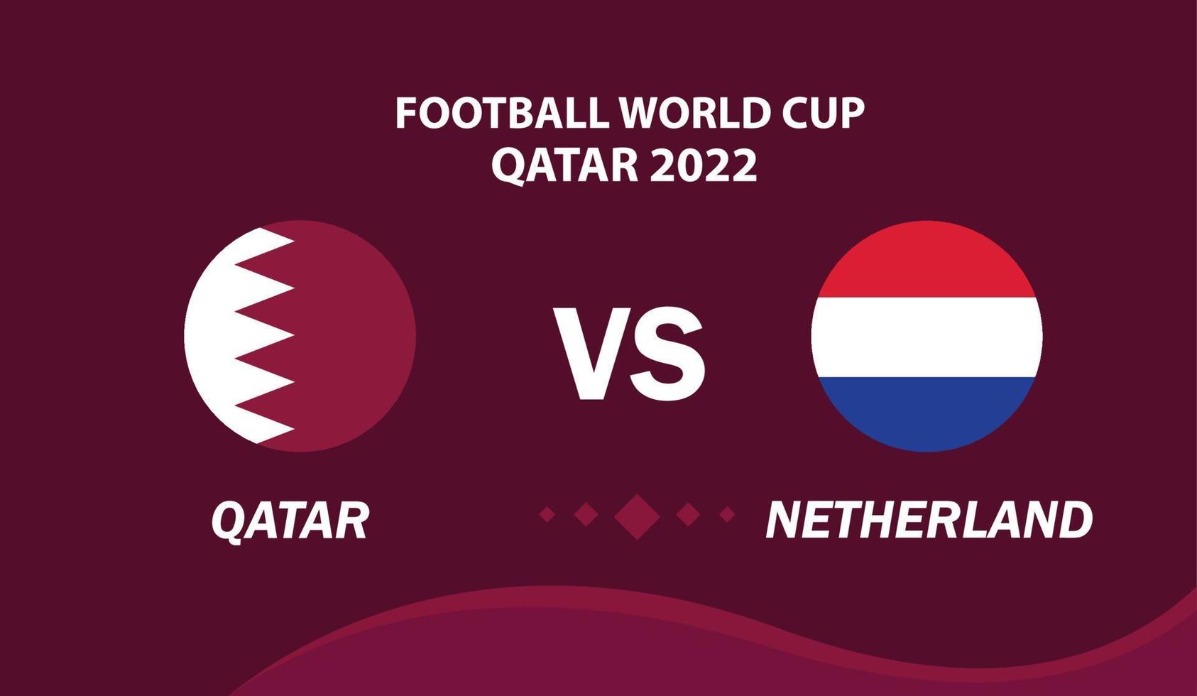 qatar vs holanda, futbol 2022, grupo g. competición mundial de fútbol campeonato partido contra equipos introducción fondo deportivo vector