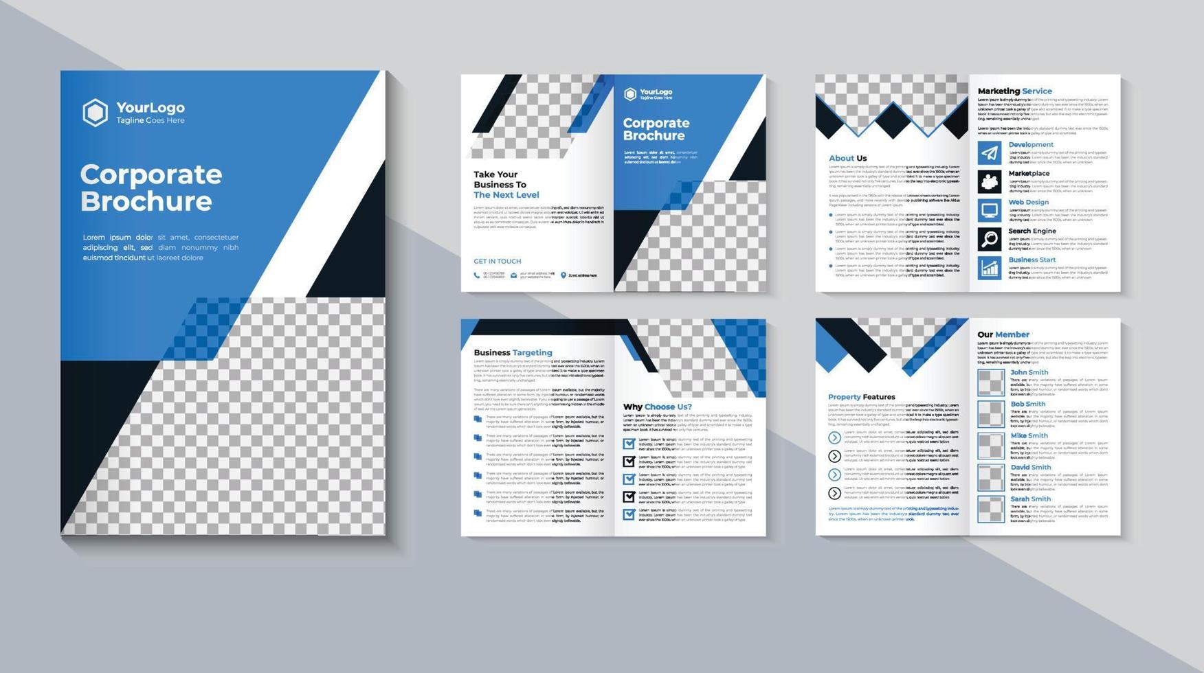 Modern Business 8 page brochure template, Corporate brochure design, Creative brochure, Pro Vector