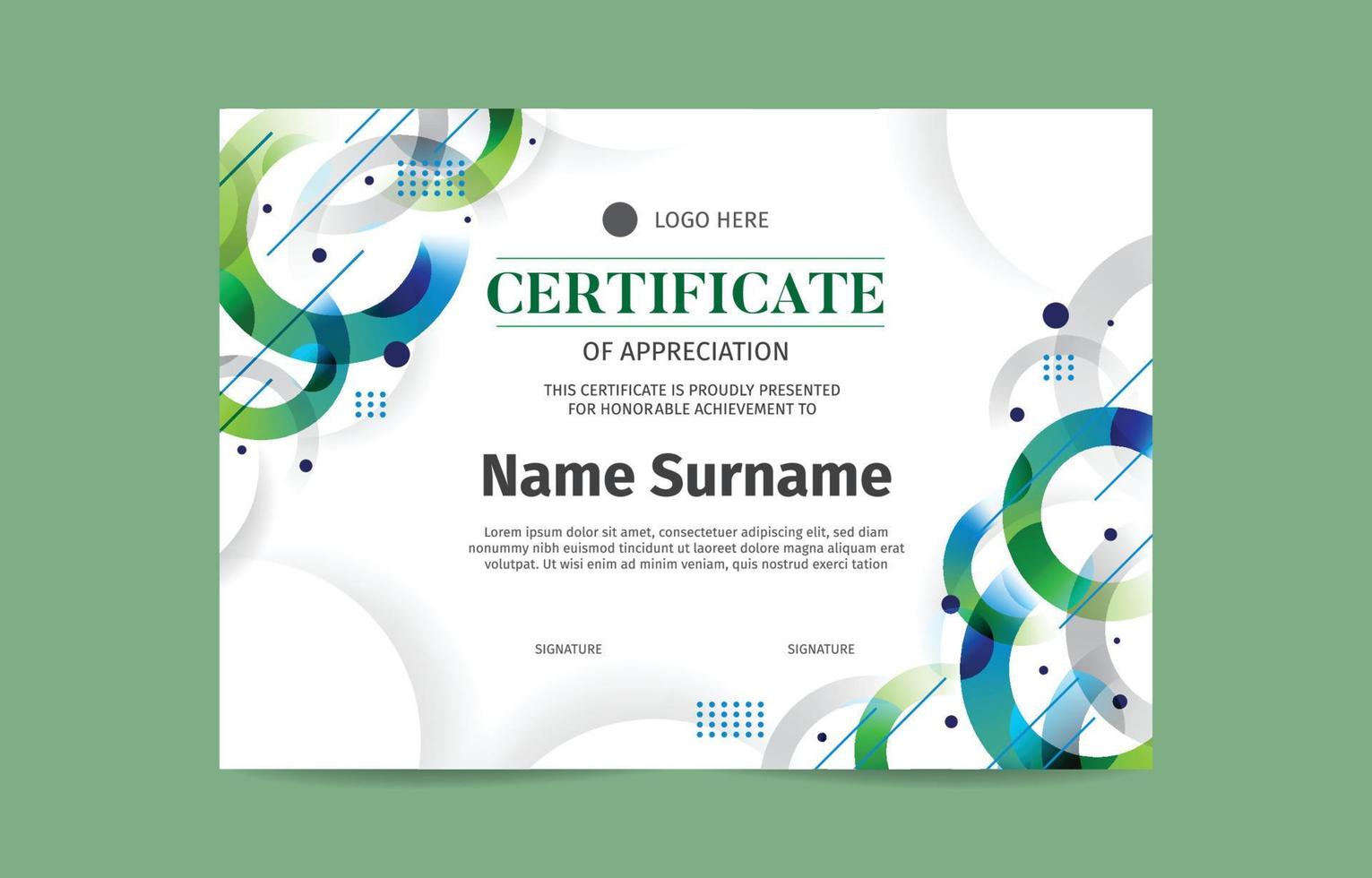 Modern Blue and Green Gradient Certificate Template vector
