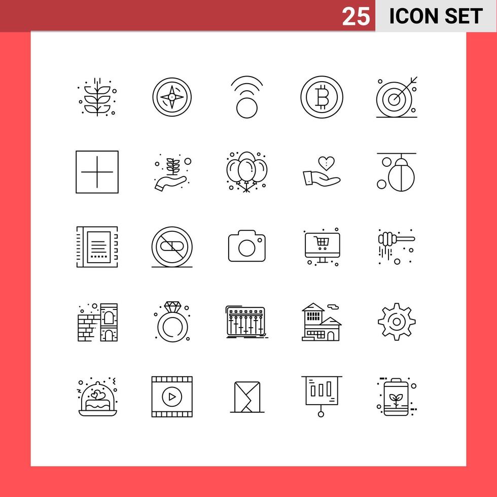 Pack of 25 Modern Lines Signs and Symbols for Web Print Media such as shooting bulls connection ambition money Editable Vector Design Elements