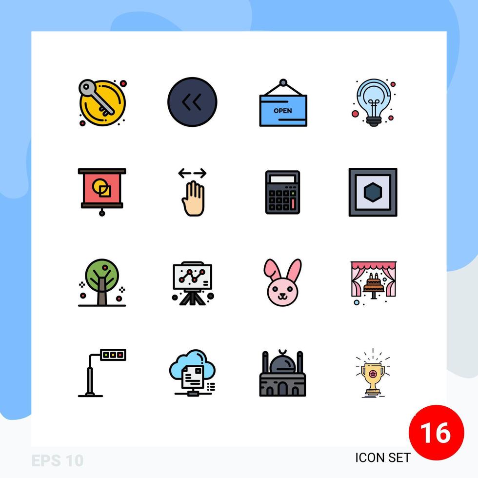 Set of 16 Vector Flat Color Filled Lines on Grid for education seo commerce idea campaigns Editable Creative Vector Design Elements