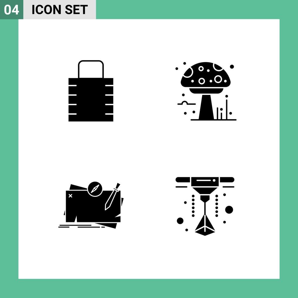 Solid Glyph Pack of 4 Universal Symbols of key map security mushroom quest Editable Vector Design Elements
