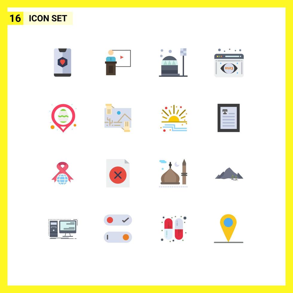 Modern Set of 16 Flat Colors Pictograph of analytics monitoring dome presentation construction base Editable Pack of Creative Vector Design Elements