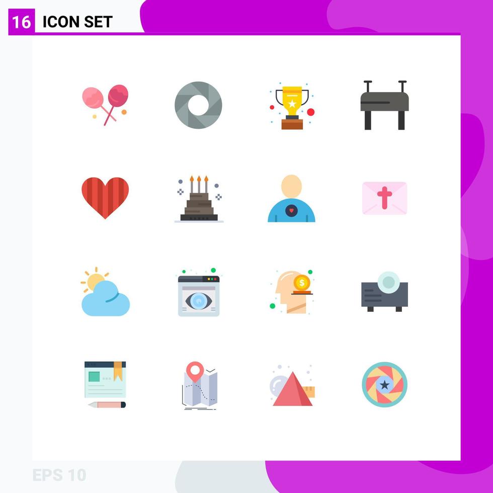 16 iconos creativos signos y símbolos modernos de la victoria favorita de la torta como paquete editable de elementos de diseño de vectores creativos del corazón