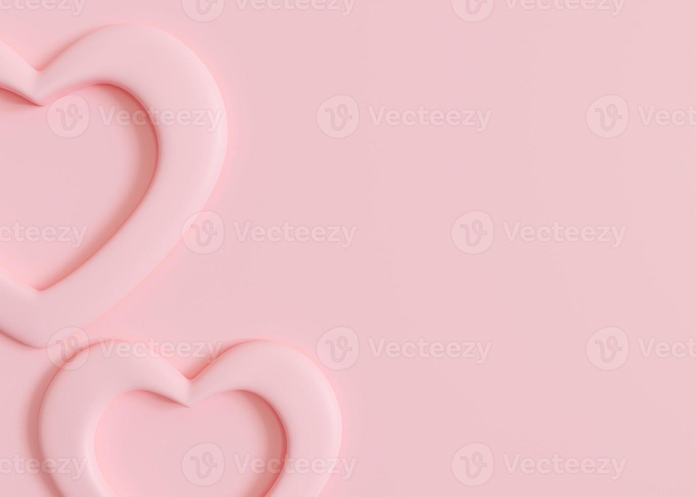 Pink background with hearts and copy space. Valentine's Day, Mother's Day, Wedding backdrop. Empty space for advertising text, invitation, logo. Postcard, greeting card design. Love symbol. 3D render. photo