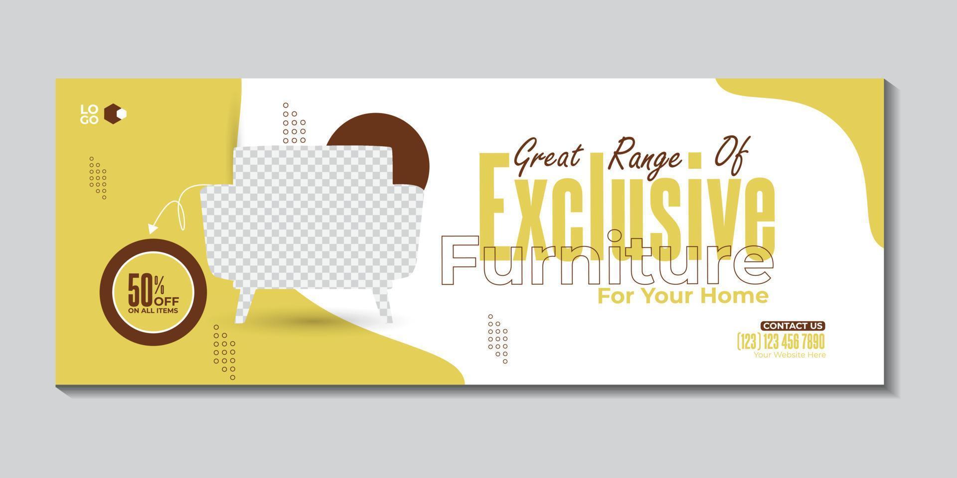 Furniture sale facebook cover banner ad design template vector