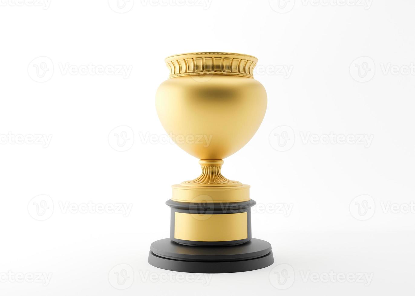 Golden champion, trophy cup on white background. Free, copy space for text. Trophy cup mock up. Sport award, winner prize, winning concept. Gold, first place. 3D rendering. photo