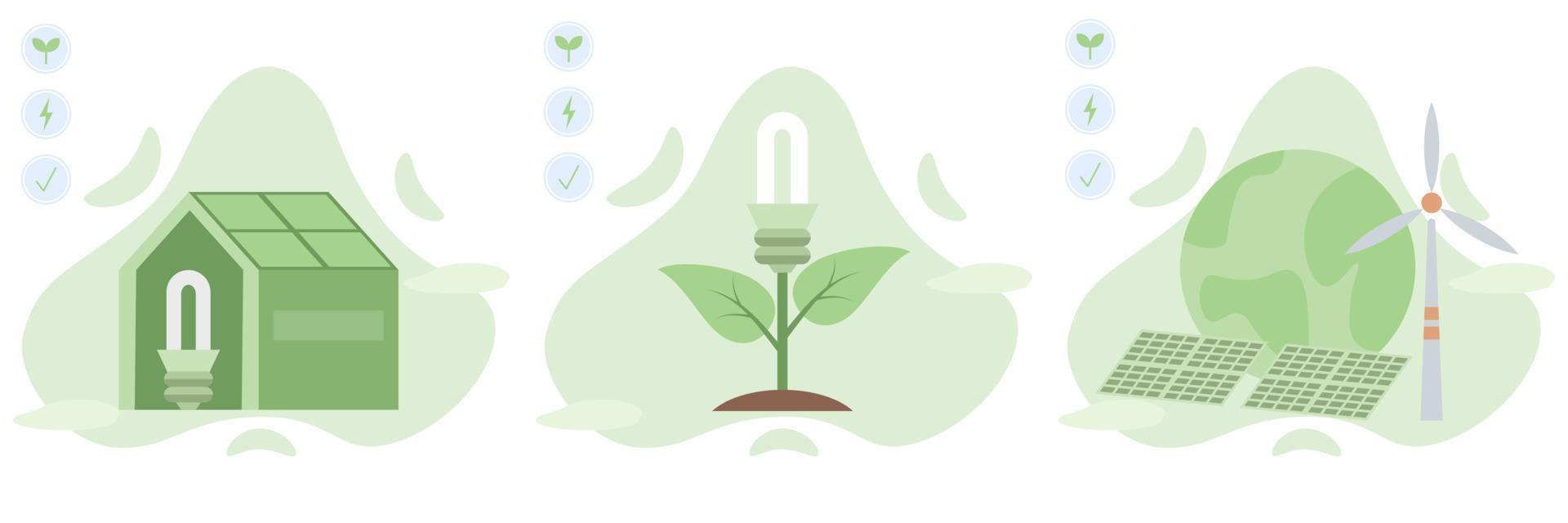 Sustainability illustration set. ESG. Characters reduce energy