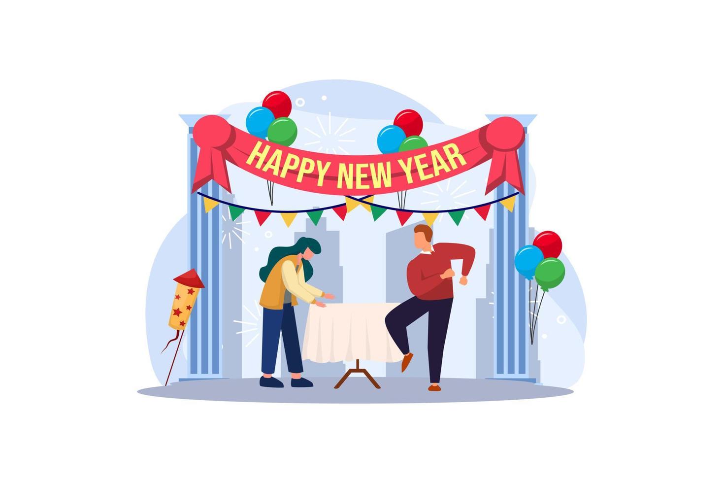 Party New Year with Friends Flat Design vector