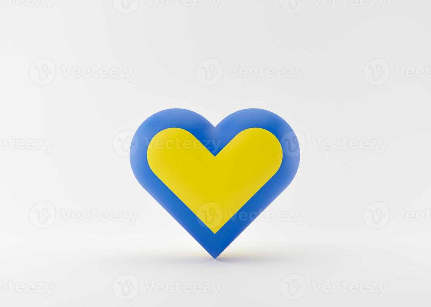 forma de corazón azul y amarillo, colores de la bandera ucraniana. conflicto ruso-ucraniano. salvar a ucrania. detener la guerra, el ataque militar y la ocupación. símbolo de amor apoyo. gratis, copie el espacio para el texto. representación 3d foto