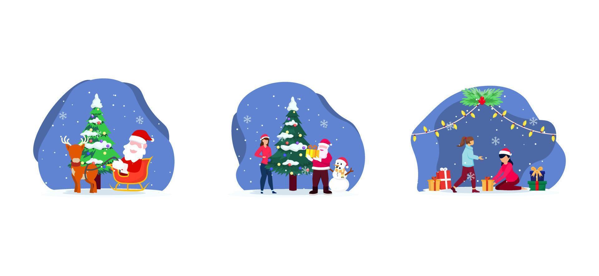 Santa Clause at Christmas Day Flat Bundle Design vector