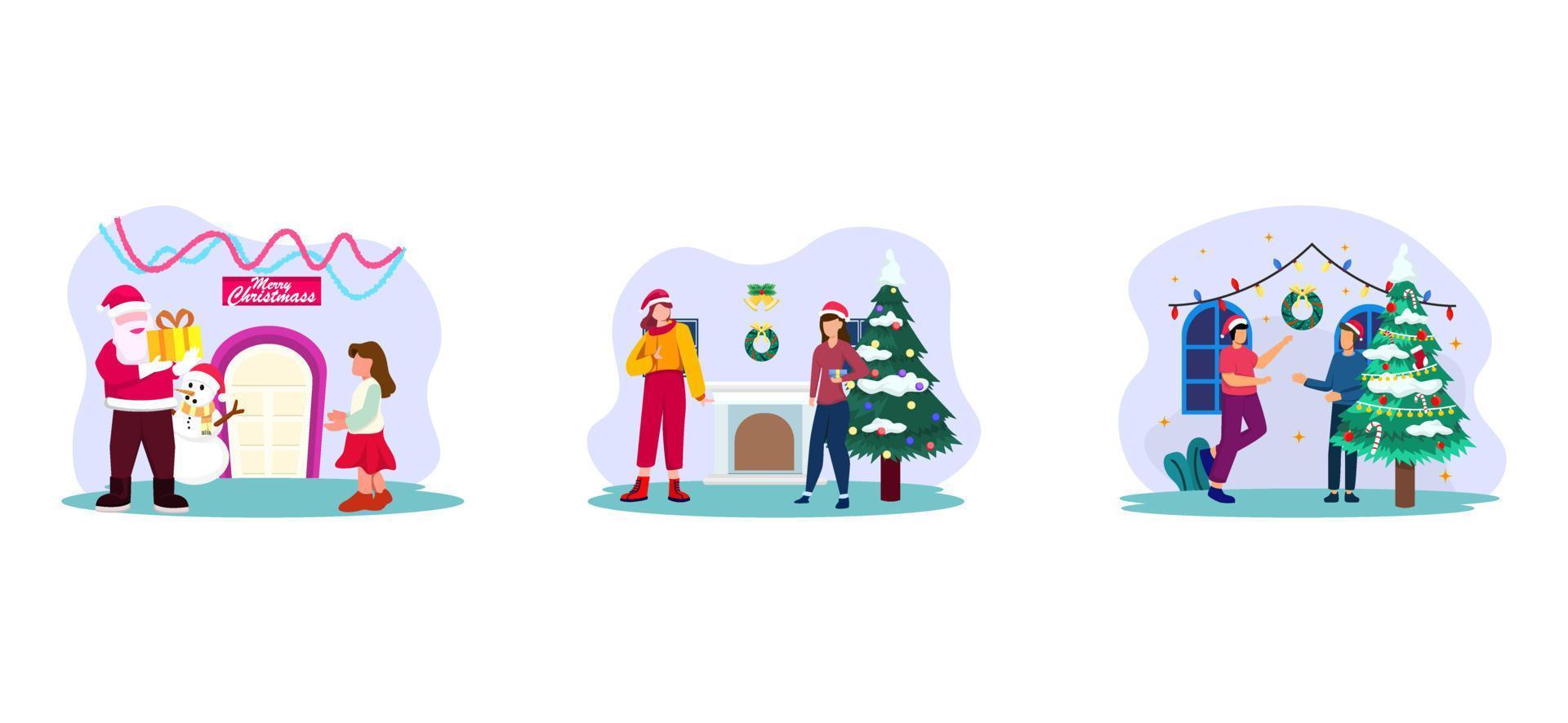 diseño de paquete plano de navidad con seres queridos vector