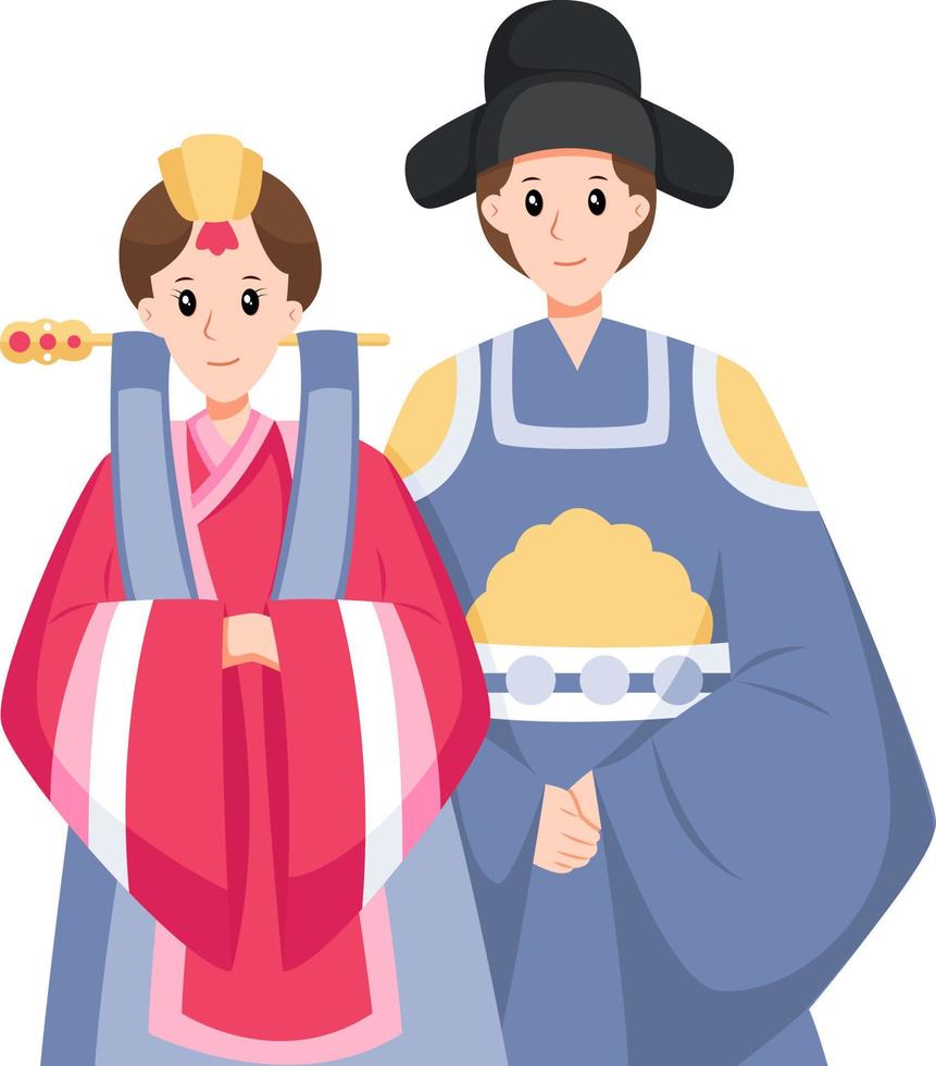 ilustración de diseño de personajes de boda tradicional coreana vector