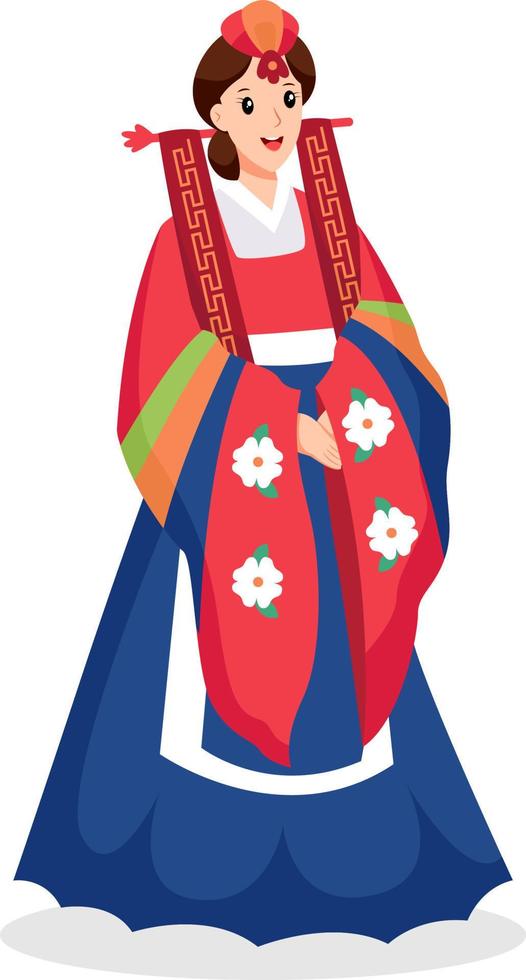 ilustración de diseño de personajes de novia tradicional coreana vector