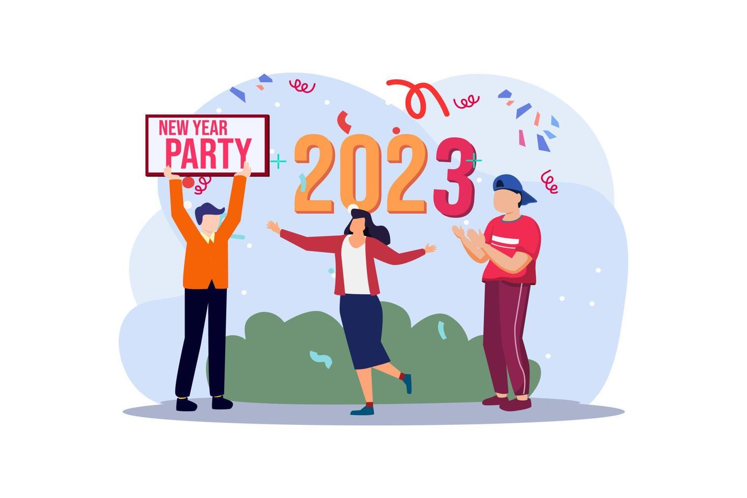 Party New Year with Friends Flat Design vector