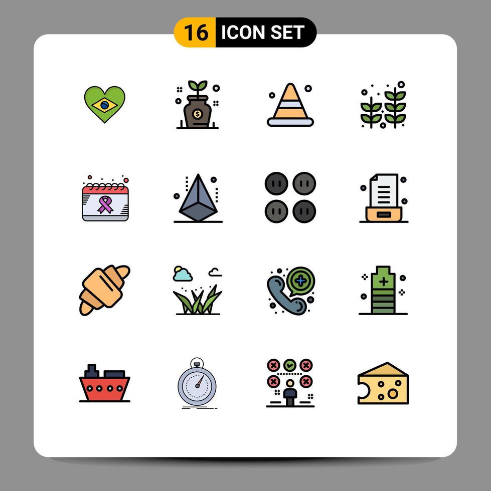 Modern Set of 16 Flat Color Filled Lines and symbols such as cancer tree alert plant beach Editable Creative Vector Design Elements