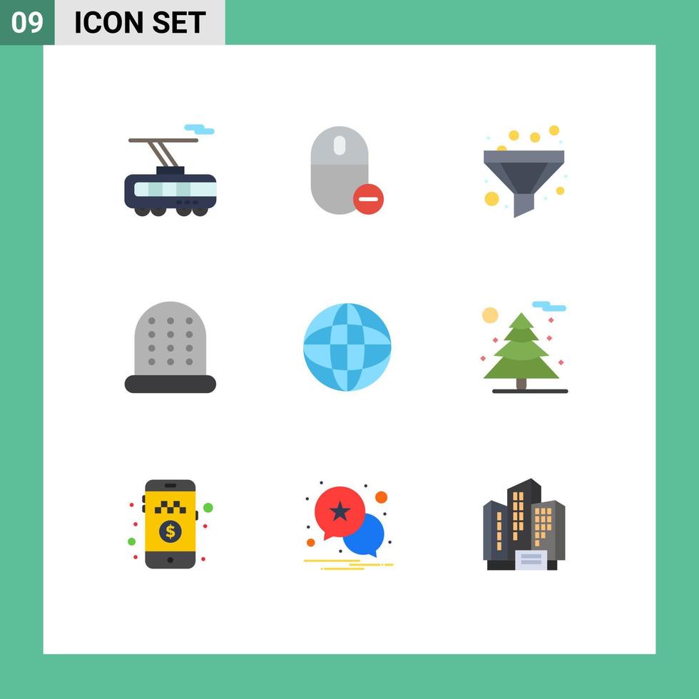 Modern Set of 9 Flat Colors Pictograph of nature globe remove world sewing Editable Vector Design Elements