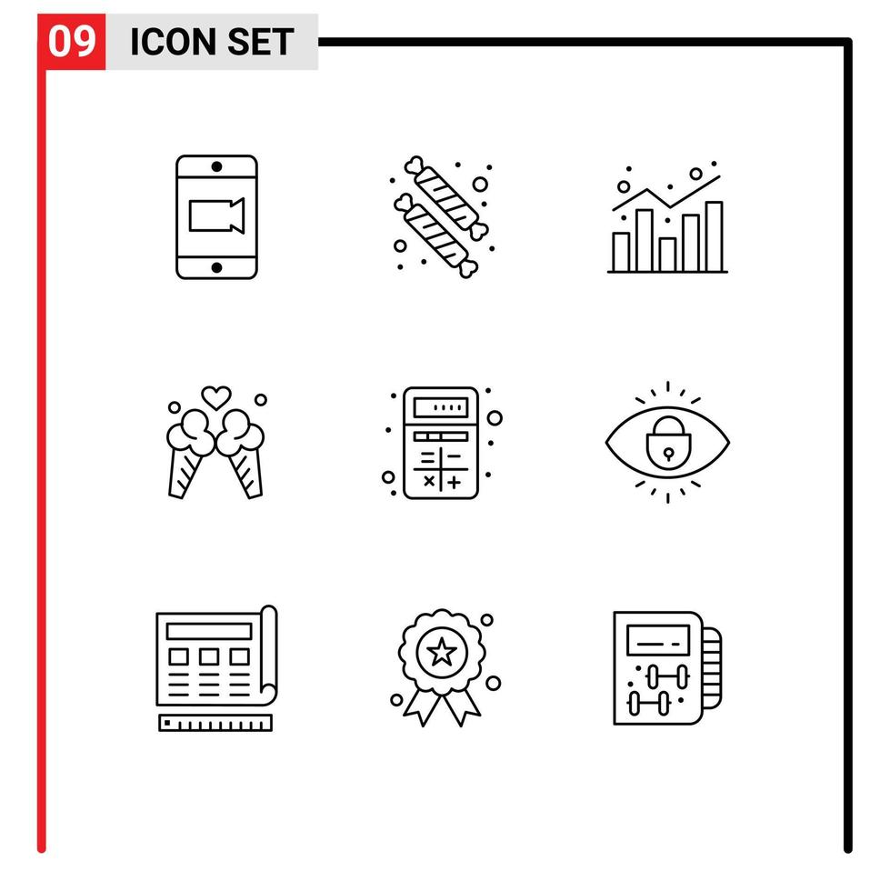 Pictogram Set of 9 Simple Outlines of app sweet chart travel ice cream Editable Vector Design Elements