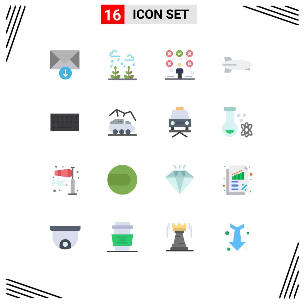 Pack of 16 Modern Flat Colors Signs and Symbols for Web Print Media such as keyboard vehicles paper transportation balloon Editable Pack of Creative Vector Design Elements