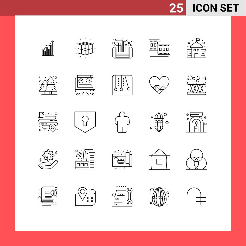 Group of 25 Modern Lines Set for camera processor labyrinth phone circuit Editable Vector Design Elements