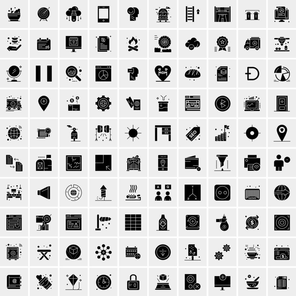 Set of 100 Business Solid Glyph icons vector