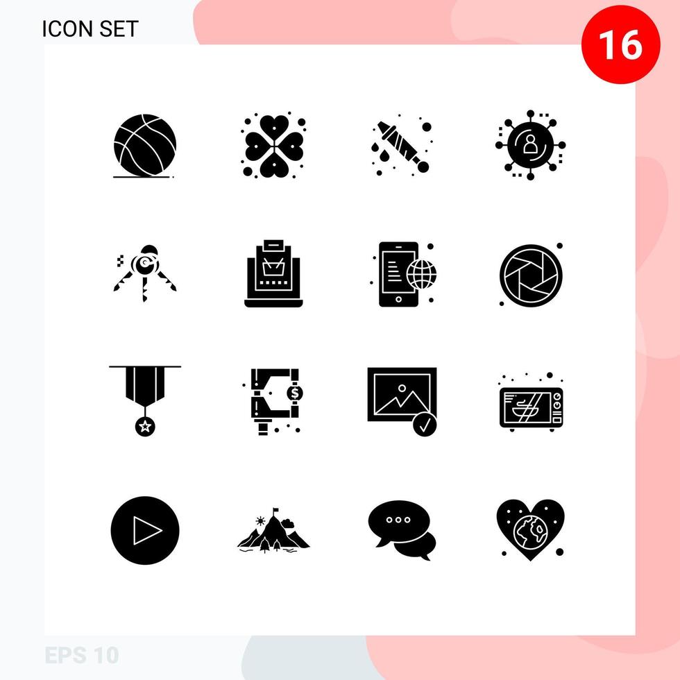 Group of 16 Solid Glyphs Signs and Symbols for buy key water house internet advertising Editable Vector Design Elements