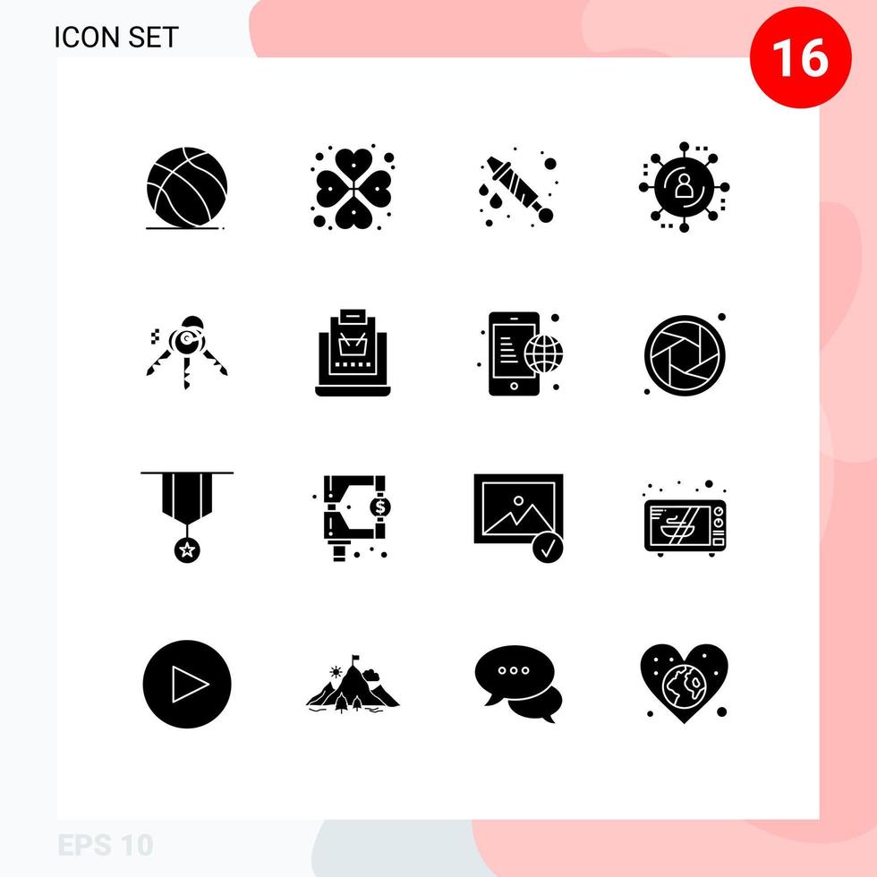 grupo de 16 signos y símbolos de glifos sólidos para comprar elementos de diseño de vectores editables de publicidad en Internet de casa de agua clave