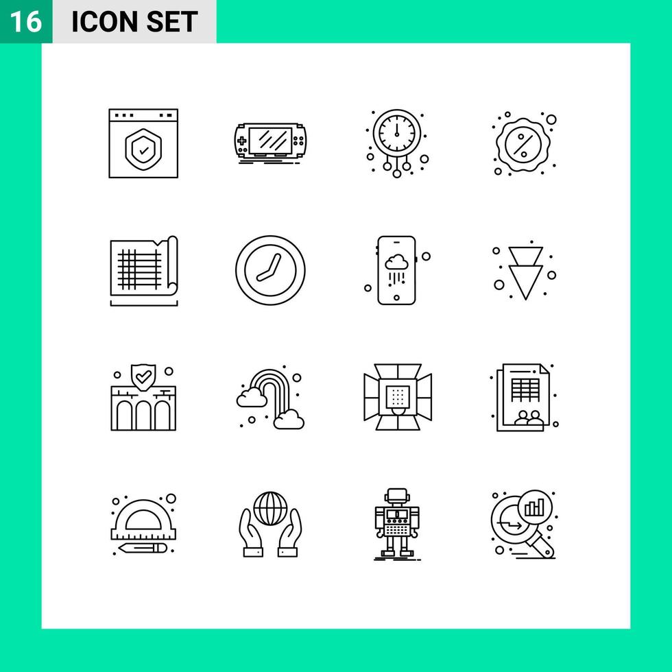 Editable Vector Line Pack of 16 Simple Outlines of cyber discount gaming watch new year Editable Vector Design Elements