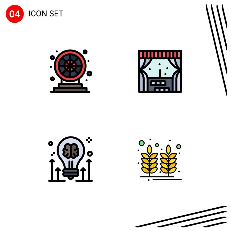 4 Creative Icons Modern Signs and Symbols of wheel bulb play window arrow Editable Vector Design Elements