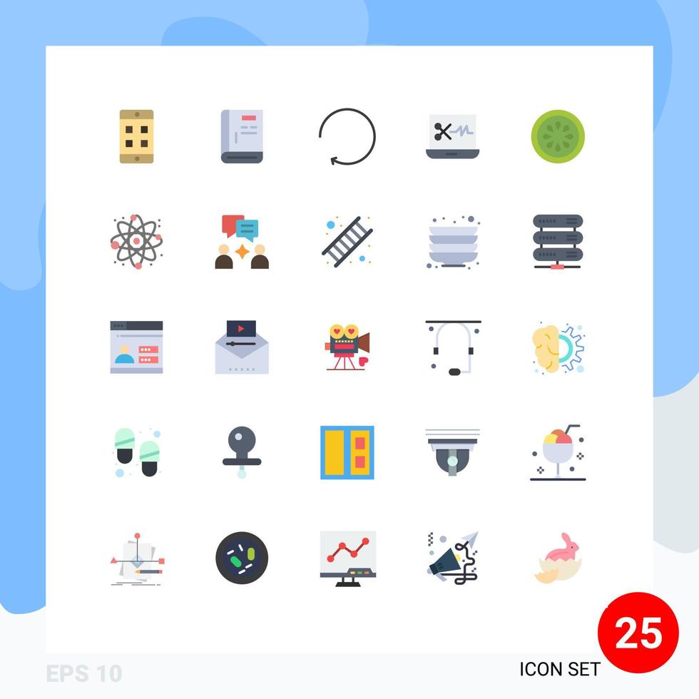 Group of 25 Flat Colors Signs and Symbols for vegetable food arrow cucumber audio editing software Editable Vector Design Elements